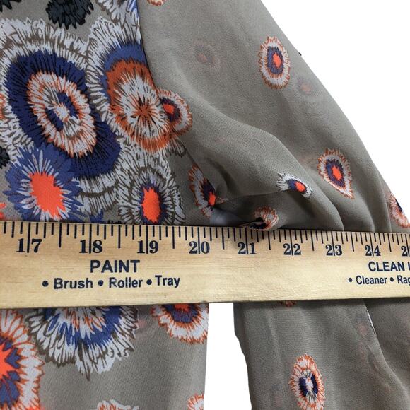 Moon Collection Blouse Sz S Tan Sheer Embroidered Colorful Floral Boho Festival - Picture 7 of 7